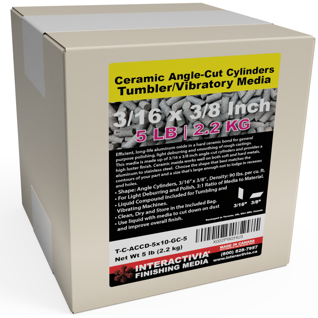 Ceramic 3/16 x 3/8" Angle Cut Cylinders 22 Degree Tumbling Media Kit 5 lb (GC Formula)