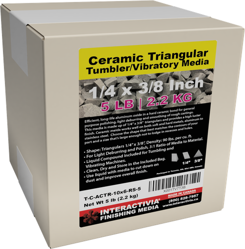 [T-C-ACTR-10x6-RS-5] Ceramic 1/4 x 3/8" (10x6 mm) Angle Cut Triangulars Tumbling Media 5 lb Kit (RC Formula)