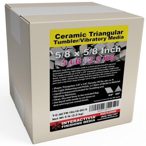 [T-C-ACTR-16x16-GC-5] Ceramic 5/8" x 5/8" Angle Cut 22 Degree Triangulars Tumbling Media Kit 5 lb (GC Formula)